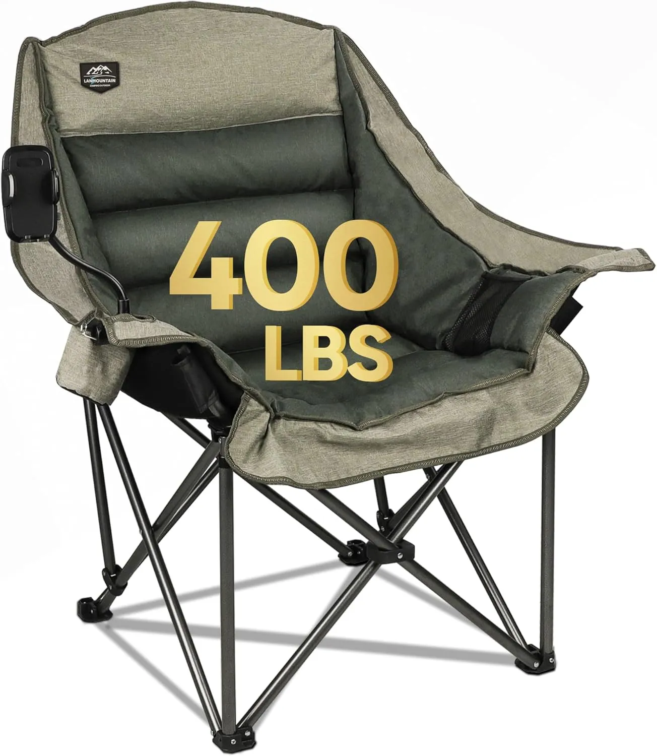 Oversized XL Folding Camping Chair,Heavy Duty Support 400Lbs,Large Comfy Padded Camp Chair for Adults,Lawn Arm Chair w/Cup Holder,Phone Holder,Carry Bag Perfect for Outdoor (Brown