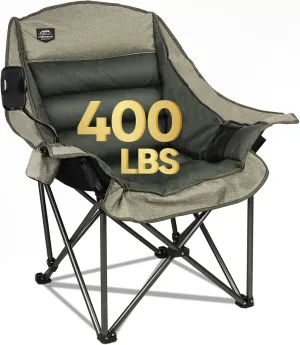 Oversized XL Folding Camping Chair,Heavy Duty Support 400Lbs,Large Comfy Padded Camp Chair for Adults,Lawn Arm Chair w/Cup Holder,Phone Holder,Carry Bag Perfect for Outdoor (Brown