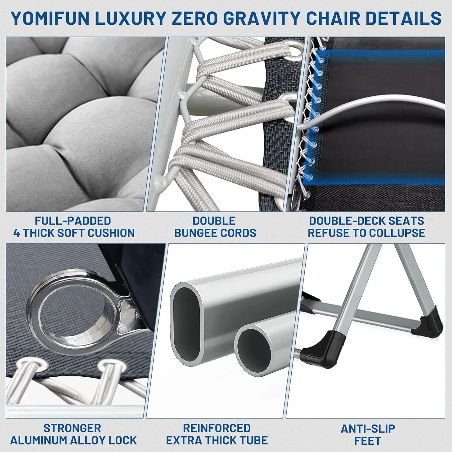 Oversized Zero Gravity Chair, XL Lounge Chair 29” Width, Padded Recliner Chair W/Removable Cushion & Adj Headrest, Storage Bag, Footrest Cushion, Cup Holder, for Indoor Outdoor, Blue