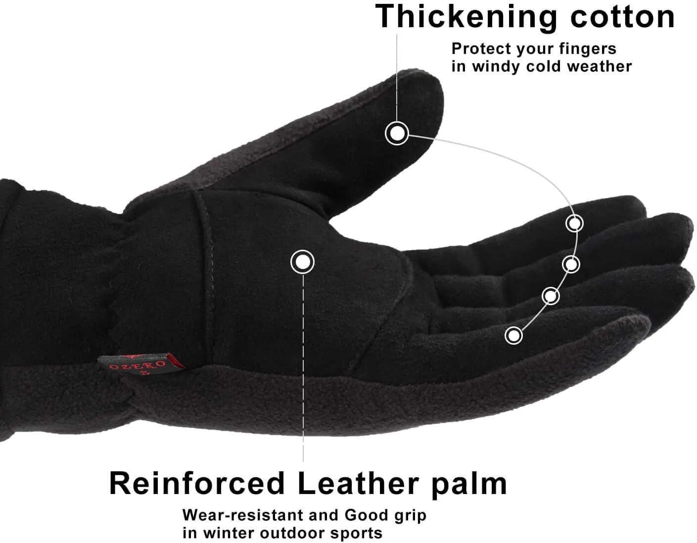 OZERO Winter Gloves Deerskin Suede Leather and Insulated Polar Fleece Water Resistant Thermal Gifts for Men and Women