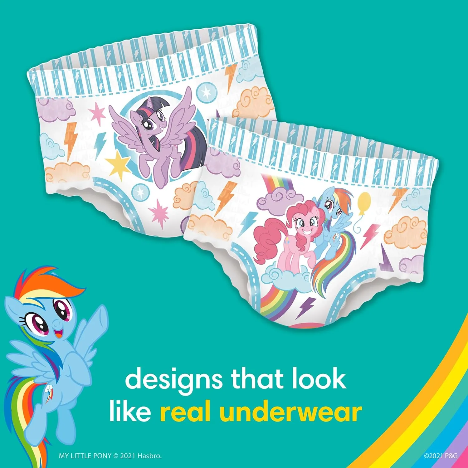 Pampers Easy Ups Pull On Training Pants My Little Pony, 3T-4T, 124 Count with Sensitive Water Based Baby Wipes 4X Pop-Top Packs (336 Count)