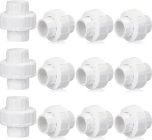 Pangda 12 Pcs PVC Union Coupling Pipe Fitting PVC Slip Union Pipe Fittings Adapter Coupling Schedule, White (3/4")
