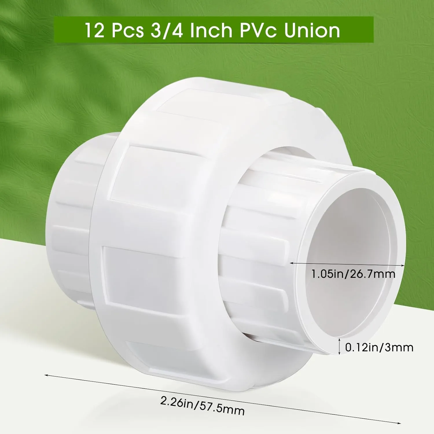 Pangda 12 Pcs PVC Union Coupling Pipe Fitting PVC Slip Union Pipe Fittings Adapter Coupling Schedule, White (3/4")