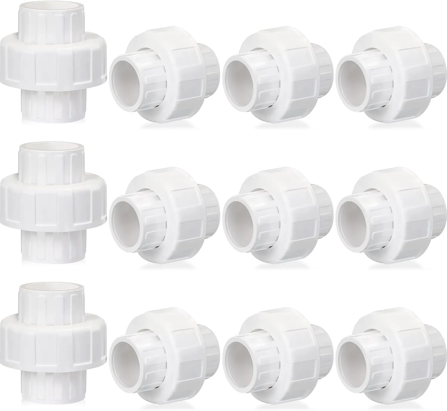 Pangda 12 Pcs PVC Union Coupling Pipe Fitting PVC Slip Union Pipe Fittings Adapter Coupling Schedule, White (3/4")