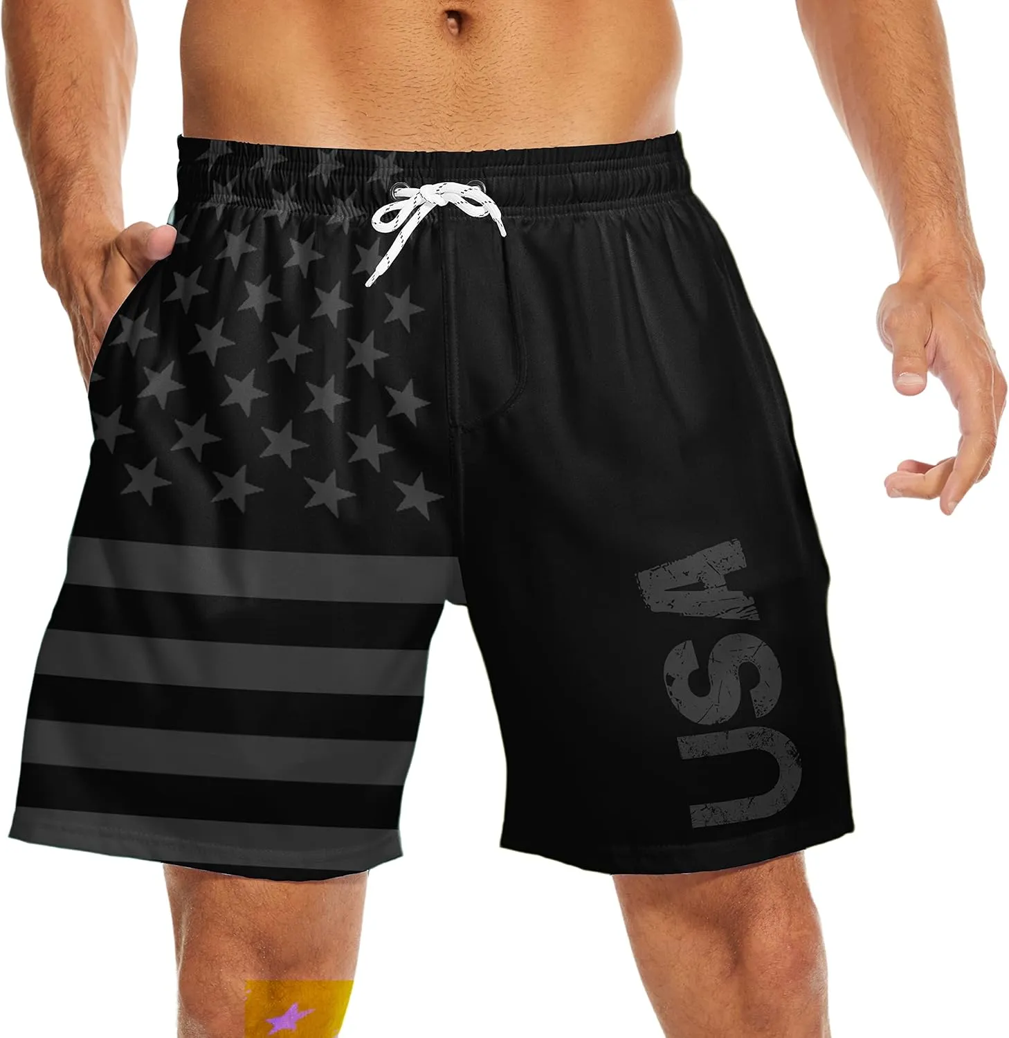Partrest American Flag Men's Swim Trunks with Compression Liner USA Flag Swimming Trunks Board Shorts with Pocket Swim Shorts