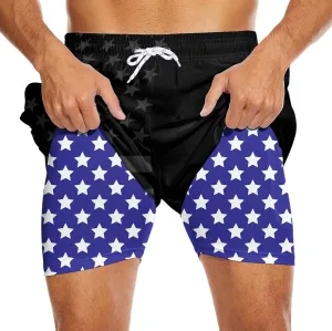 Partrest American Flag Men's Swim Trunks with Compression Liner USA Flag Swimming Trunks Board Shorts with Pocket Swim Shorts