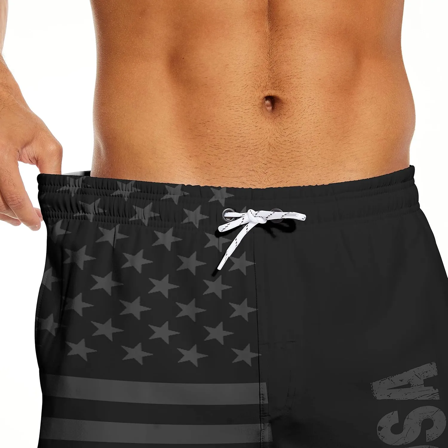 Partrest American Flag Men's Swim Trunks with Compression Liner USA Flag Swimming Trunks Board Shorts with Pocket Swim Shorts