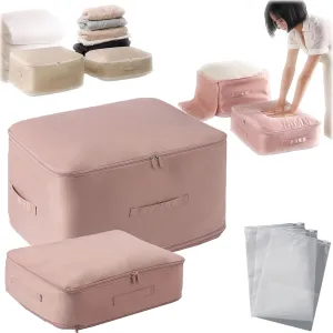 Peliaral Compression Organizer, Ultra Space Saving Self Compression Organizer, Compression Storage Bags For Clothes, Heavy Duty Moving Bags, for Space Saving for Comforters, Blankets (Pink-L XL)