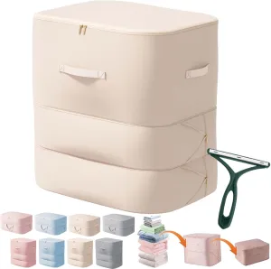 Peliaral Compression Organizer, Ultra Space Saving Self Compression Organizer, Large Capacity Quilt Storage Bags with Zipper, Washable Compression Bags for Storage Comforter Blanket (Beige,XXL)