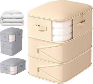 Peliaral Upgraded Visible Quilt Compression Bag Ultra Space Saving Self Compression Organizer Plus Size, 3-Layer Washable Large Capacity Comforter Storage Bag (Beige,24 * 21 * 17in)