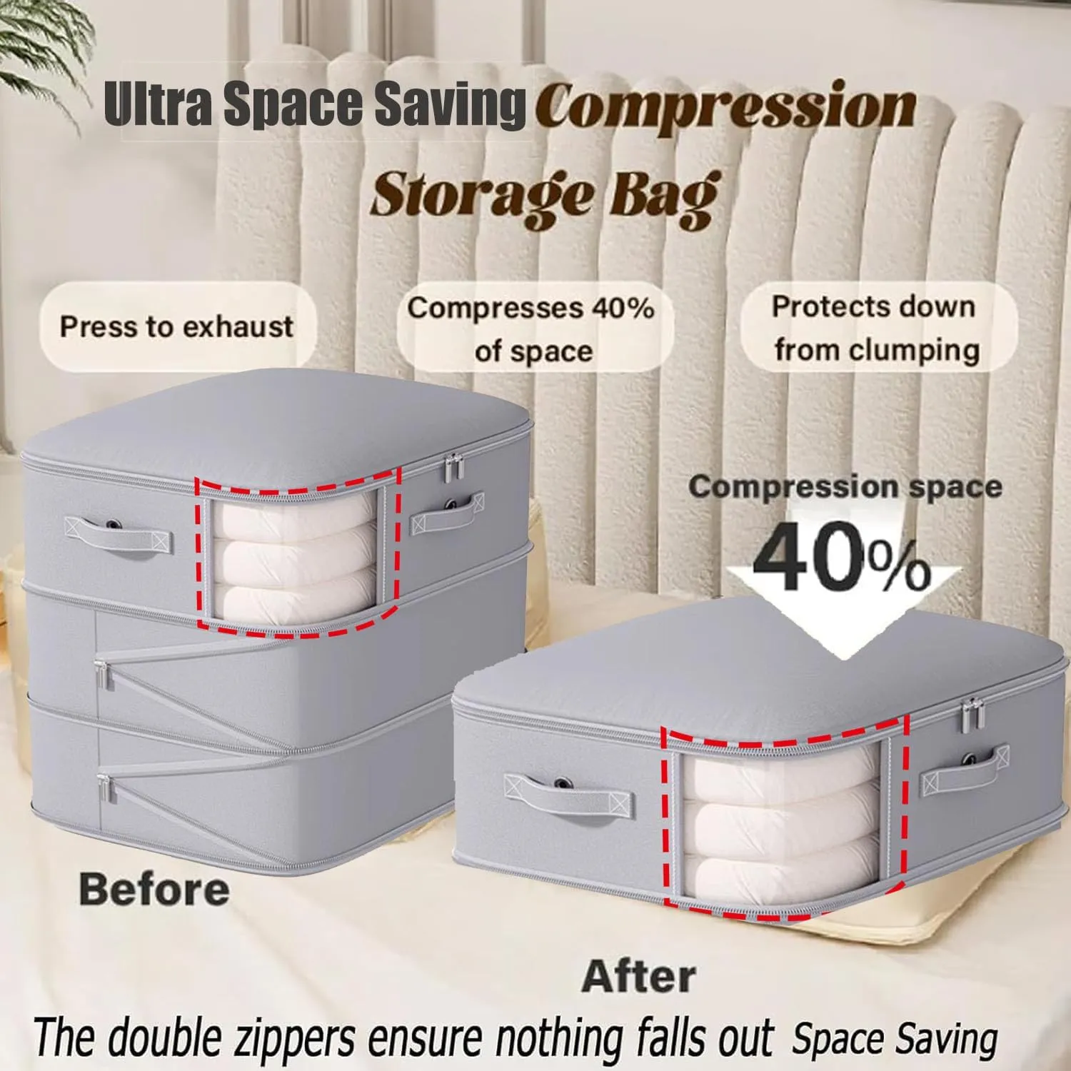 Peliaral Upgraded Visible Quilt Compression Bag Ultra Space Saving Self Compression Organizer Plus Size, 3-Layer Washable Large Capacity Comforter Storage Bag (Pink,24 * 21 * 17in)