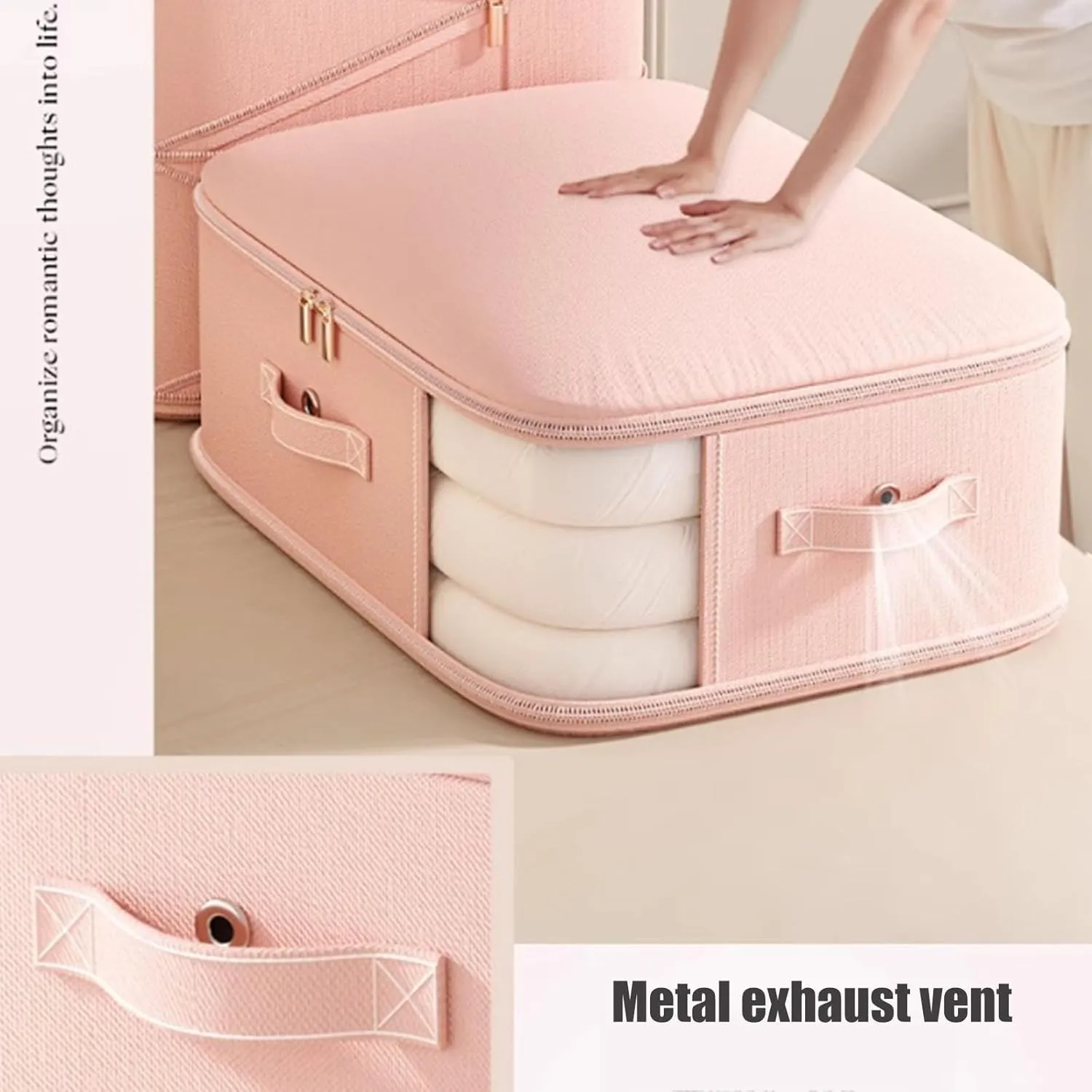 Peliaral Upgraded Visible Quilt Compression Bag Ultra Space Saving Self Compression Organizer Plus Size, 3-Layer Washable Large Capacity Comforter Storage Bag (Pink,24 * 21 * 17in)
