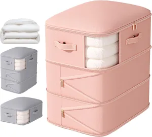 Peliaral Upgraded Visible Quilt Compression Bag Ultra Space Saving Self Compression Organizer Plus Size, 3-Layer Washable Large Capacity Comforter Storage Bag (Pink,24 * 21 * 17in)