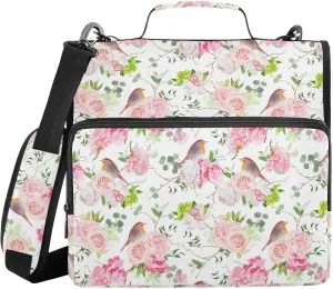 Peonies Rose Binder Bag Robin Bird 3 Ring Binder Trapper Keeper Zipper Binders Organizer for Office