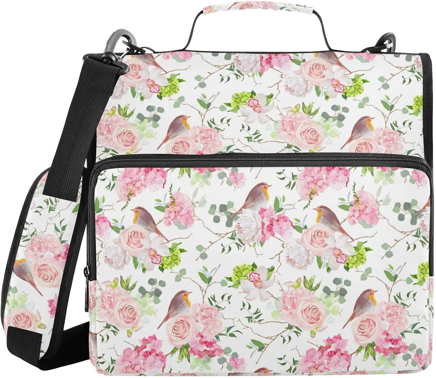 Peonies Rose Binder Bag Robin Bird 3 Ring Binder Trapper Keeper Zipper Binders Organizer for Office