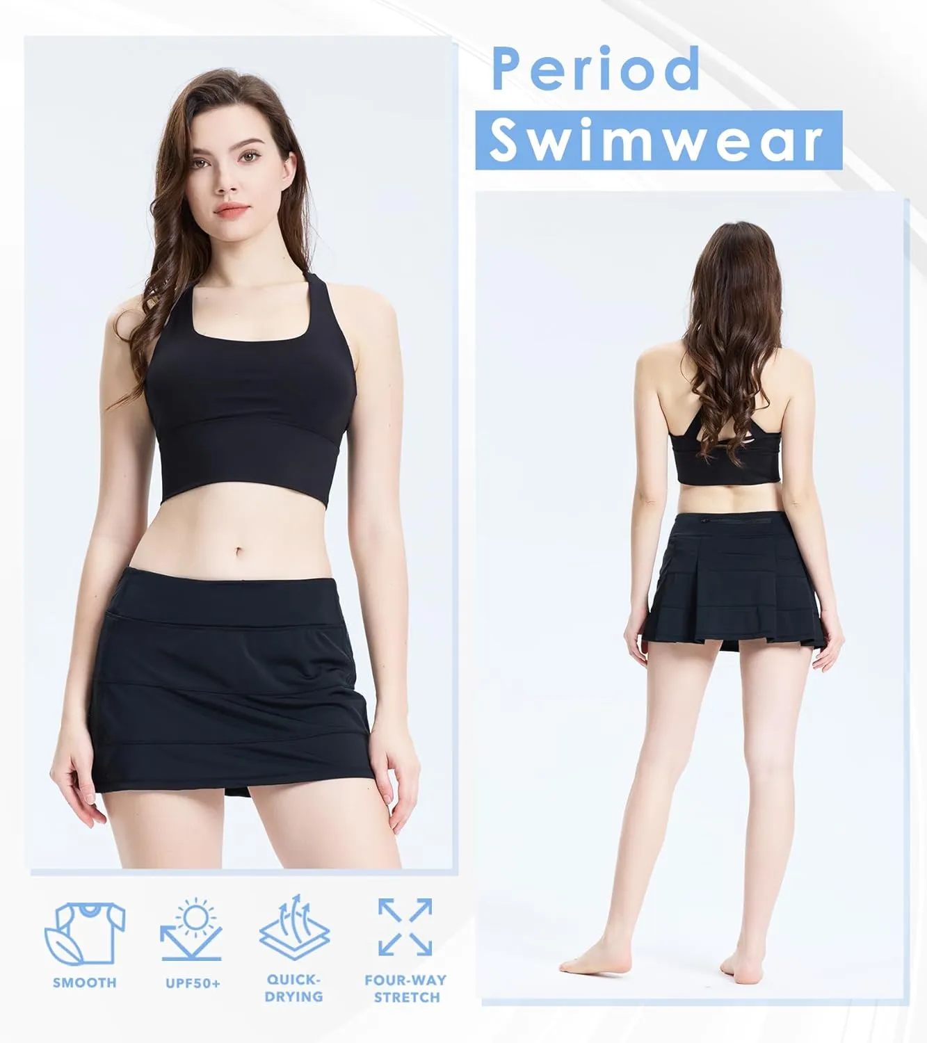 Period Swimwear Leakproof Swim Skirt Waterproof Menstrual Swimsuit with Pocket for Women Teens Girls