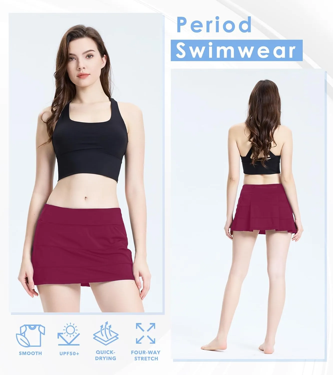 Period Swimwear Leakproof Swim Skirt Waterproof Menstrual Swimsuit with Pocket for Women Teens Girls