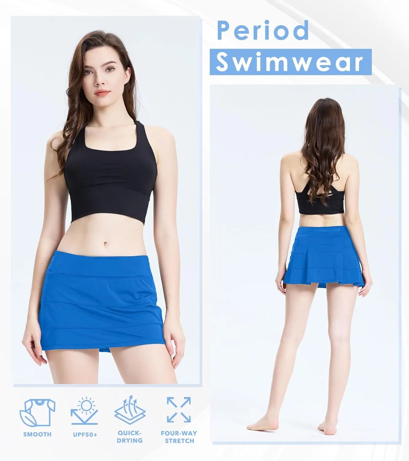 Period Swimwear Leakproof Swim Skirt Waterproof Menstrual Swimsuit with Pocket for Women Teens Girls