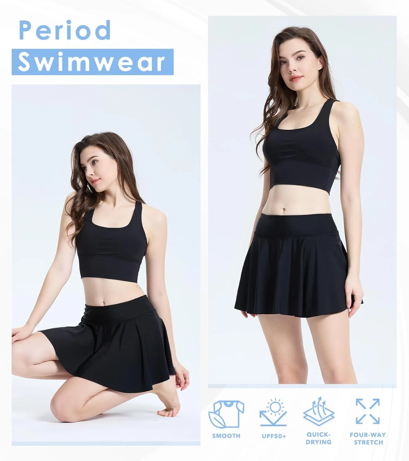 Period Swimwear Leakproof Swim Skirt Waterproof Menstrual Swimsuit with Pocket for Women Teens Girls