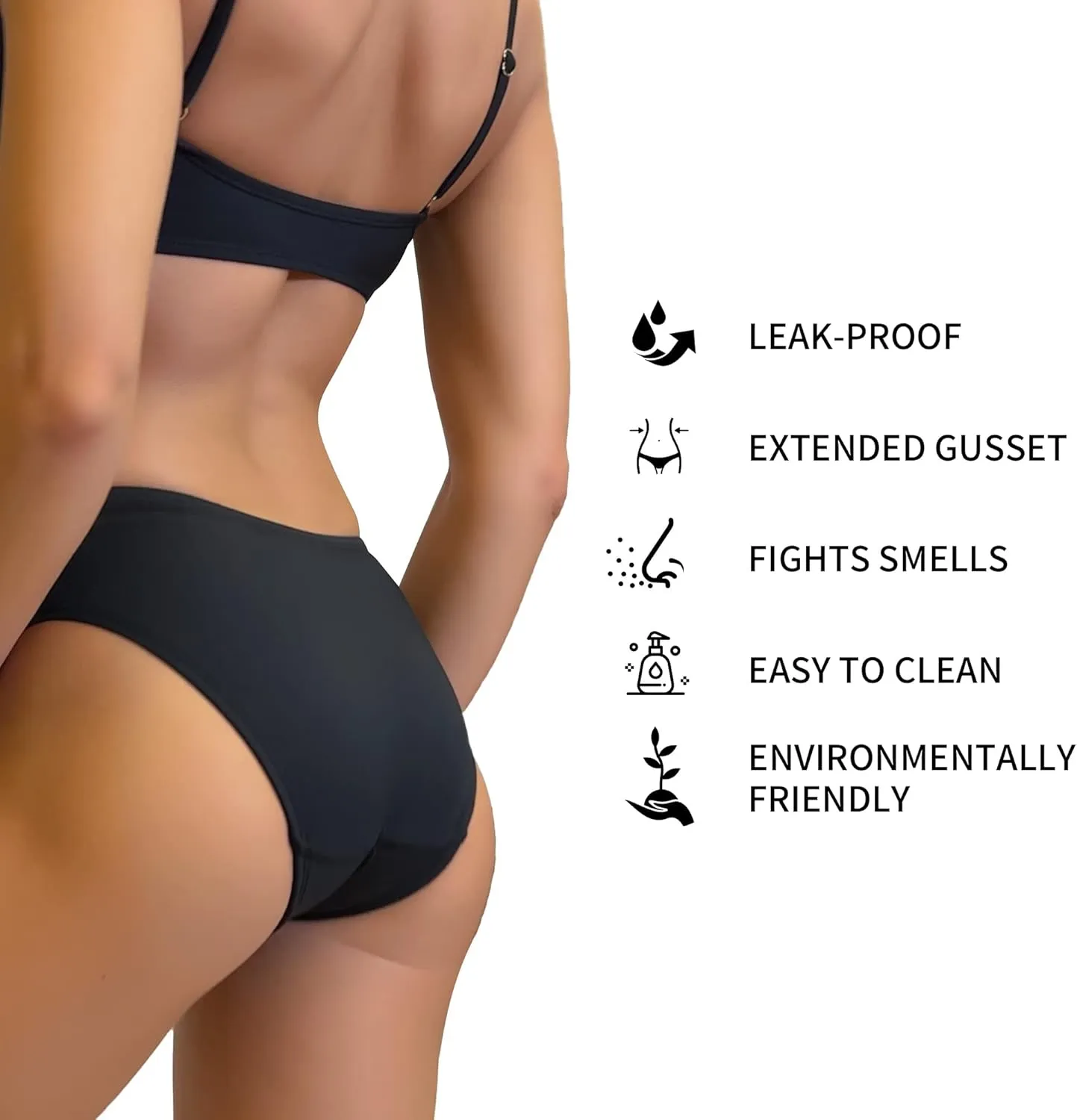 Period Swimwear - Menstrual Swimwear Bikini Bottoms - Black Leakproof Swim Bottoms for Teens Girls and Women