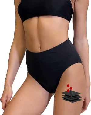 Period Swimwear - Menstrual Swimwear Bikini Bottoms - Black Leakproof Swim Bottoms for Teens Girls and Women