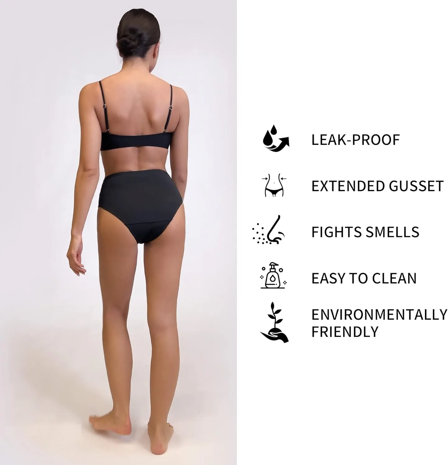 Period Swimwear - Menstrual Swimwear Bikini Bottoms - Black Leakproof Swim Bottoms for Teens Girls and Women