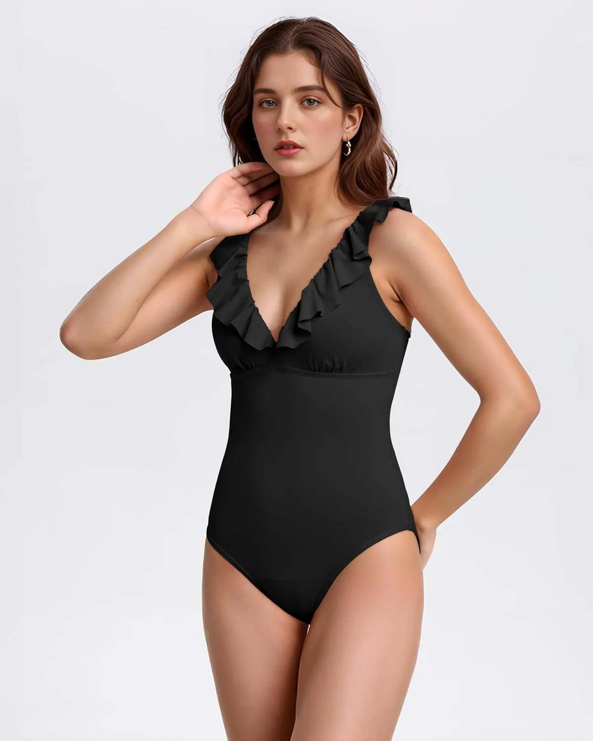 Period Swimwear Ruffled One Piece Leakproof Menstrual Period Swimsuit V Neck Bathing Suit for Teen Girl