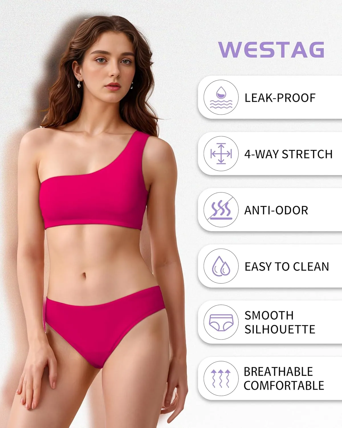 Period Swimwear Two Piece Leakproof Menstrual Swimsuit One Shoulder Bikini Sets Bathing Suit for Teen Girl