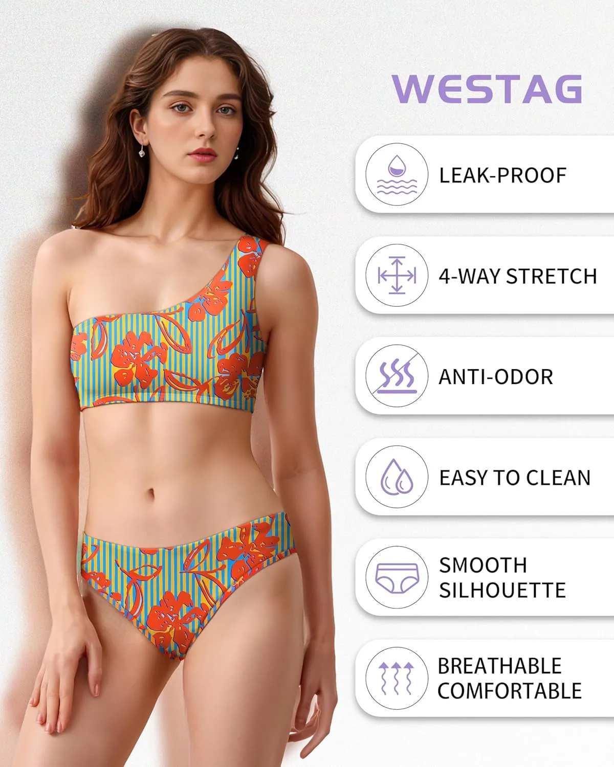 Period Swimwear Two Piece Leakproof Menstrual Swimsuit One Shoulder Bikini Sets Bathing Suit for Teen Girl