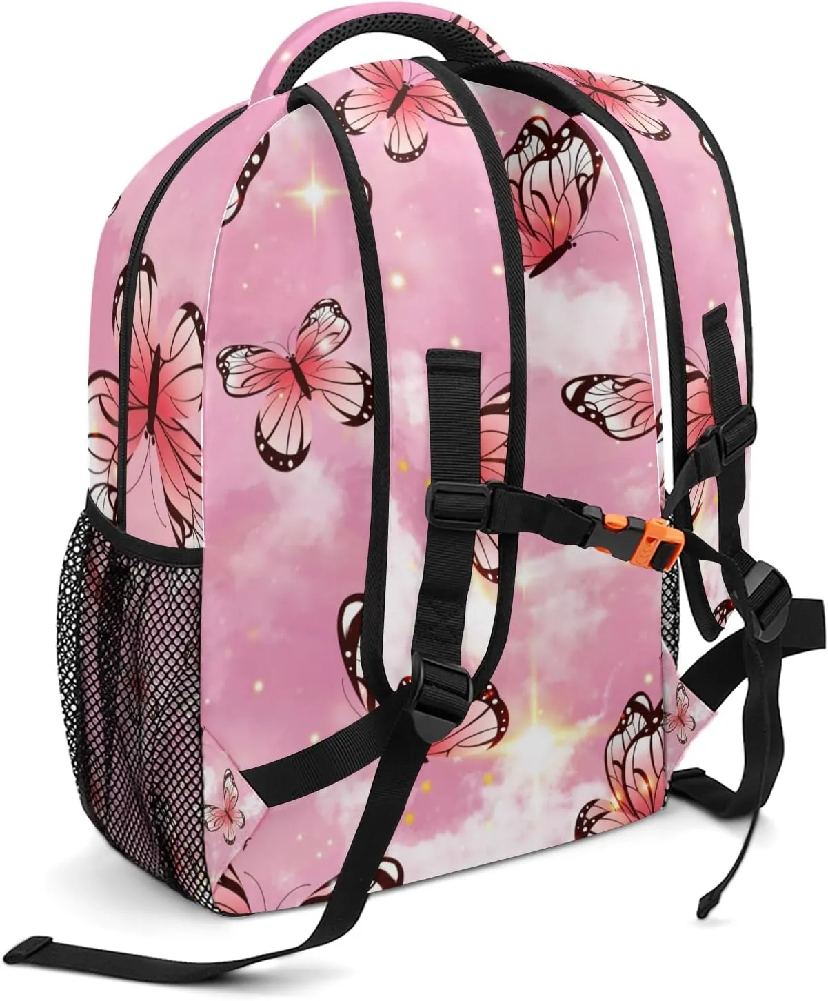 Personalized Backpack Watercolor Pink Butterfly Travel Backpack College BookBag School Bag 17.7 IN for Girls Boys Kids