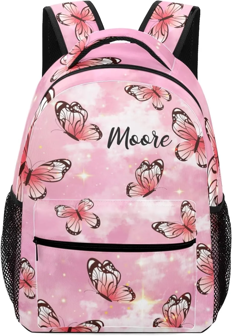 Personalized Backpack Watercolor Pink Butterfly Travel Backpack College BookBag School Bag 17.7 IN for Girls Boys Kids
