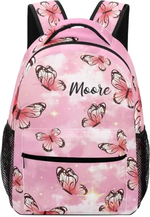 Personalized Backpack Watercolor Pink Butterfly Travel Backpack College BookBag School Bag 17.7 IN for Girls Boys Kids