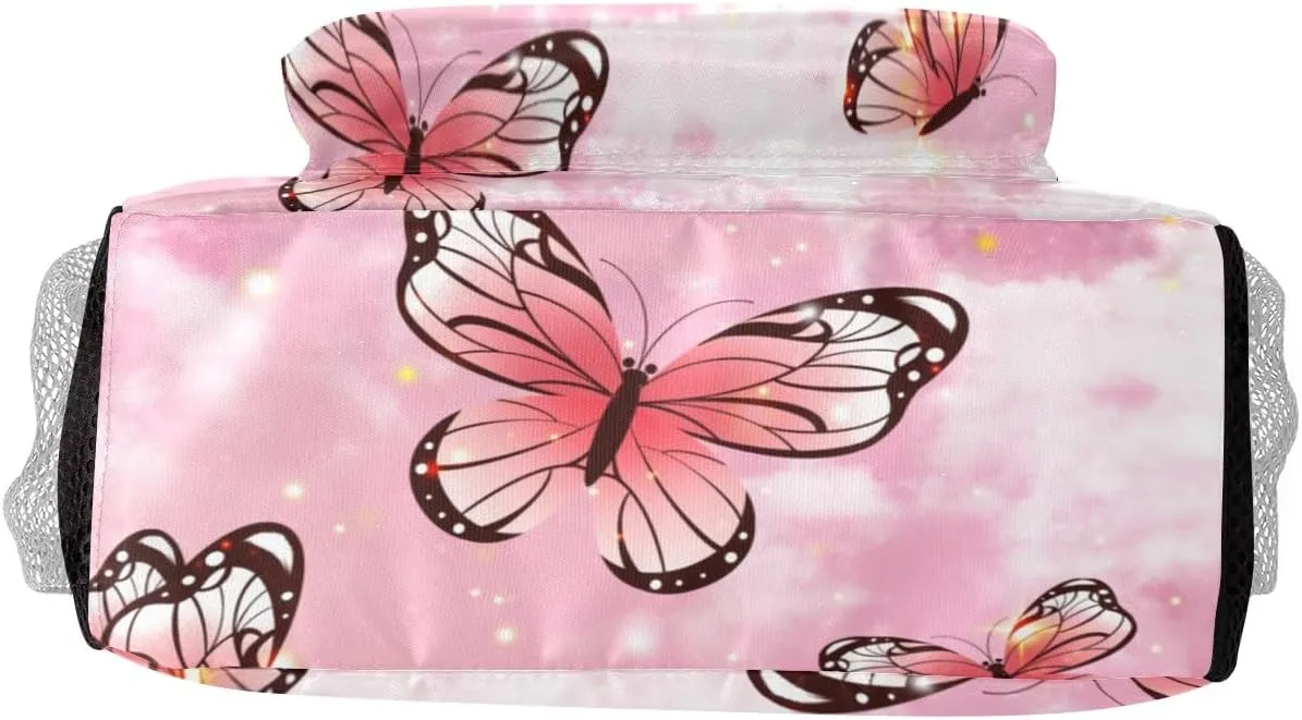 Personalized Backpack Watercolor Pink Butterfly Travel Backpack College BookBag School Bag 17.7 IN for Girls Boys Kids