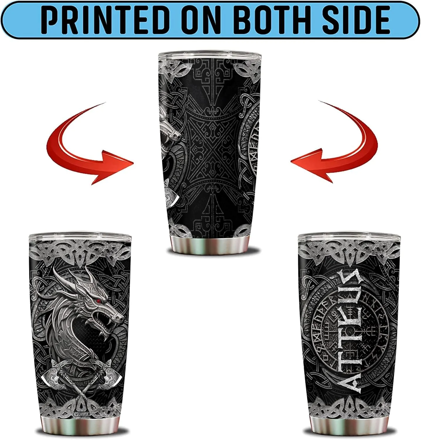 Personalized Dragon Viking Tumbler Gifts for Men Dad Husband Friends Dragon Lovers Insulated Stainless Steel 20oz With Lid Travel Cup Coffee Mug Water Bottle Gift