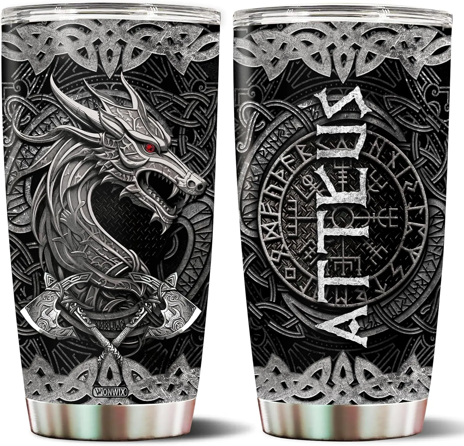 Personalized Dragon Viking Tumbler Gifts for Men Dad Husband Friends Dragon Lovers Insulated Stainless Steel 20oz With Lid Travel Cup Coffee Mug Water Bottle Gift