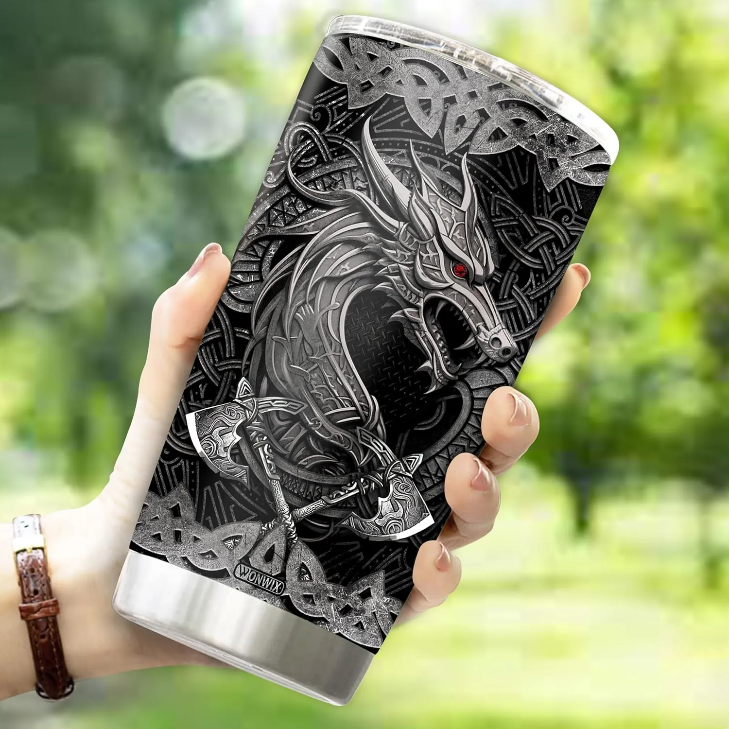 Personalized Dragon Viking Tumbler Gifts for Men Dad Husband Friends Dragon Lovers Insulated Stainless Steel 20oz With Lid Travel Cup Coffee Mug Water Bottle Gift