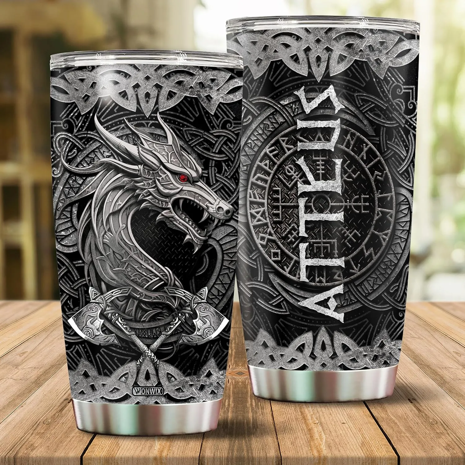 Personalized Dragon Viking Tumbler Gifts for Men Dad Husband Friends Dragon Lovers Insulated Stainless Steel 20oz With Lid Travel Cup Coffee Mug Water Bottle Gift