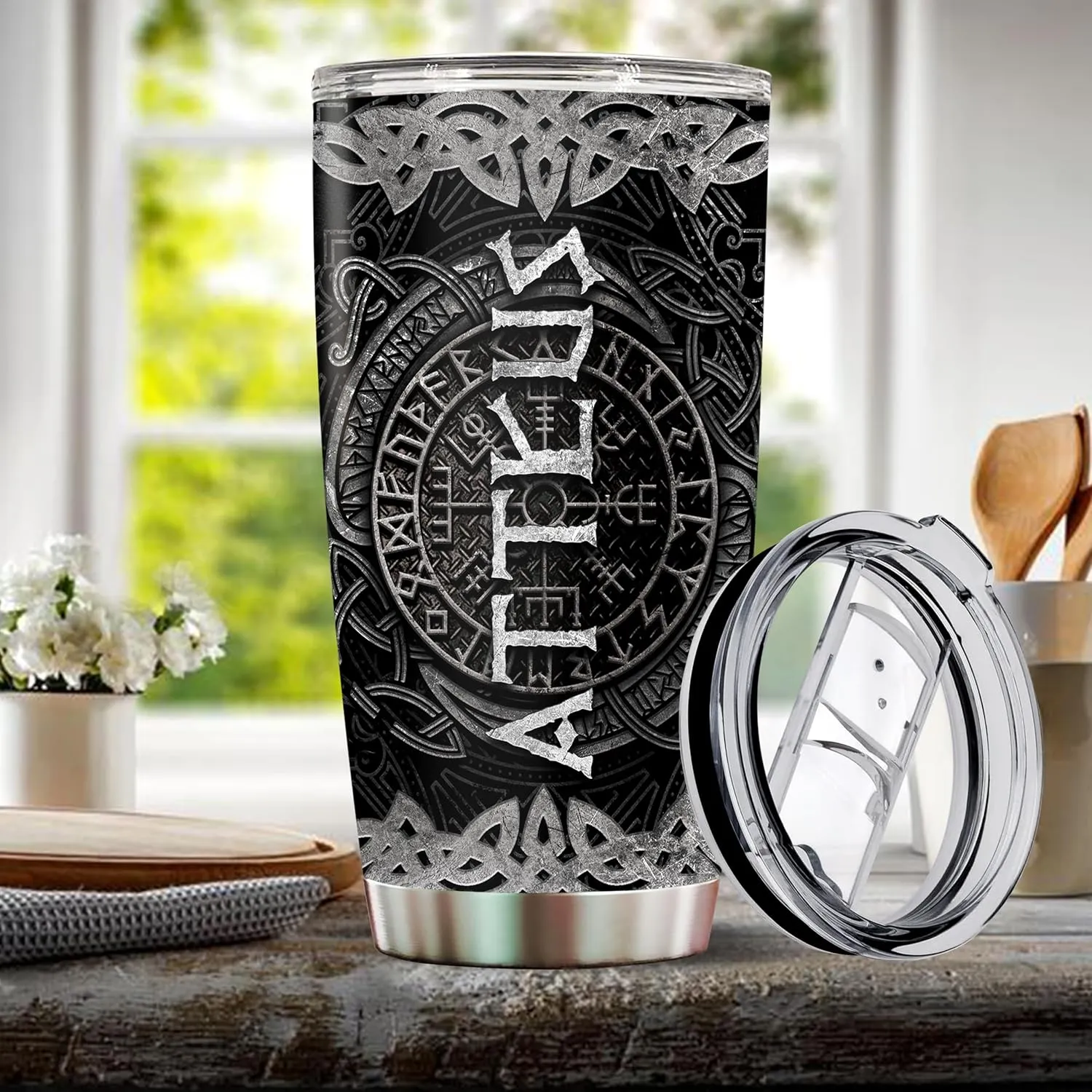 Personalized Dragon Viking Tumbler Gifts for Men Dad Husband Friends Dragon Lovers Insulated Stainless Steel 20oz With Lid Travel Cup Coffee Mug Water Bottle Gift