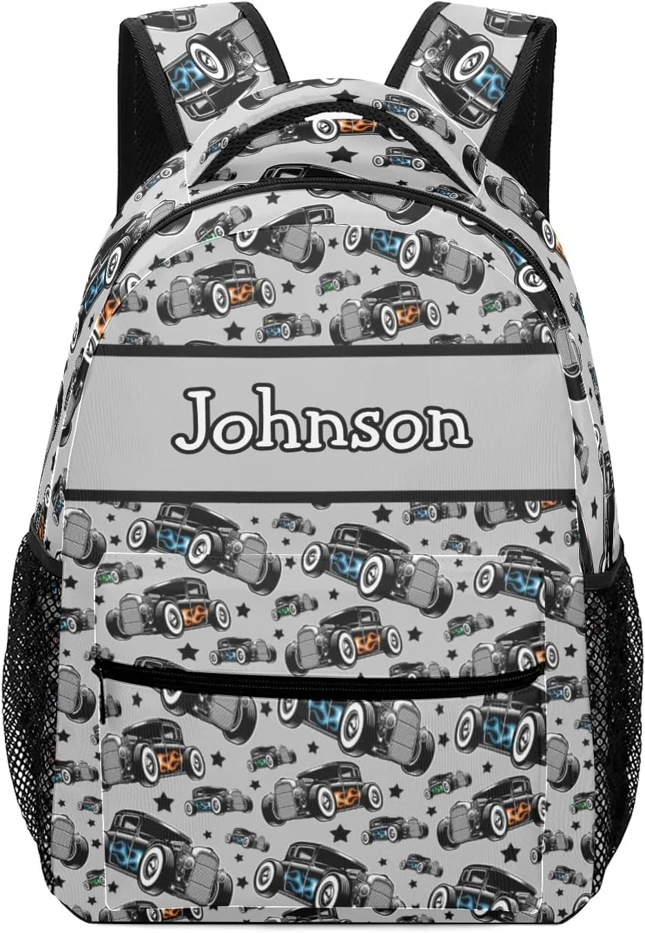 Personalized Name Car Racing Backpack Unisex Bookbag for Boy Girl Travel Daypack Bag Purse 17.7 IN