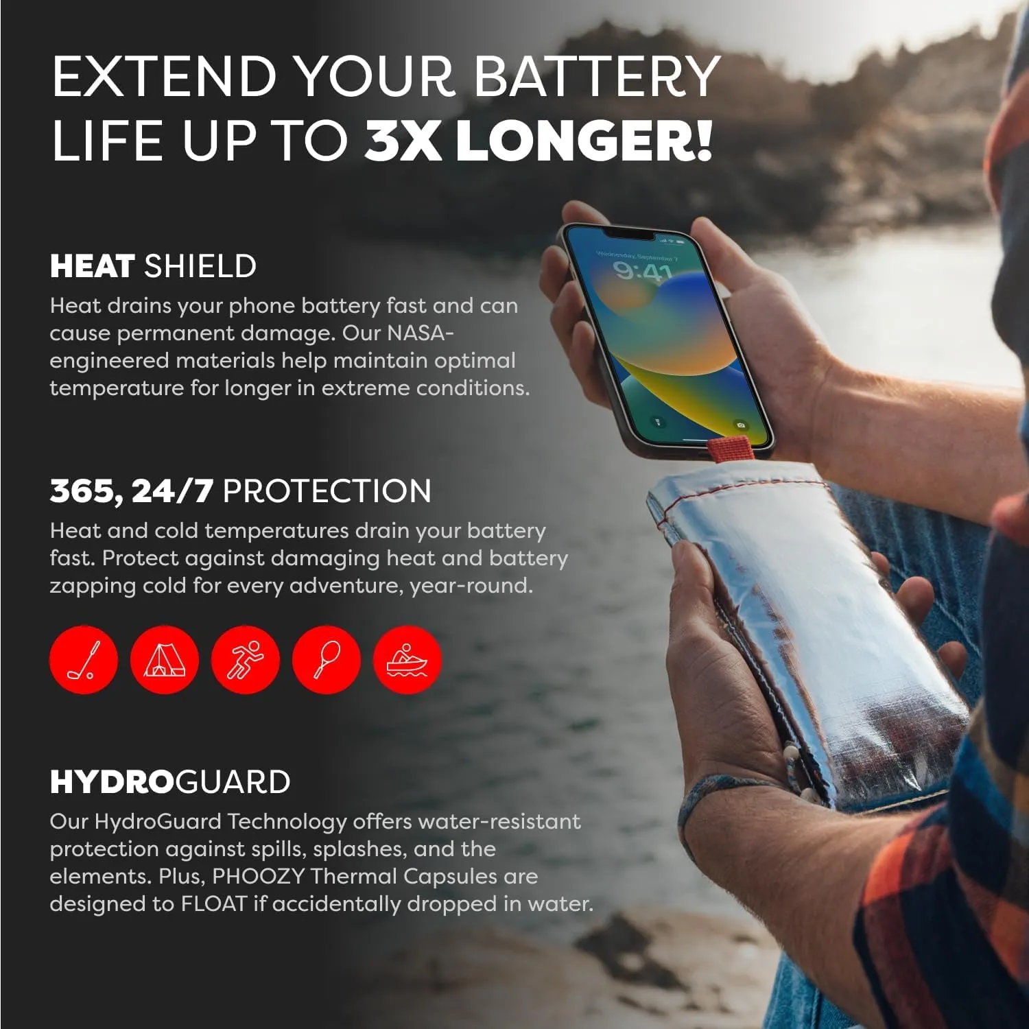 PHOOZY Thermal Phone Case - Apollo Series : Cell Phone Pouch Prevents Overheating from Sun Exposure, Extends Battery Life, Provides Drop Protection and Floats in Water (Large-Space)