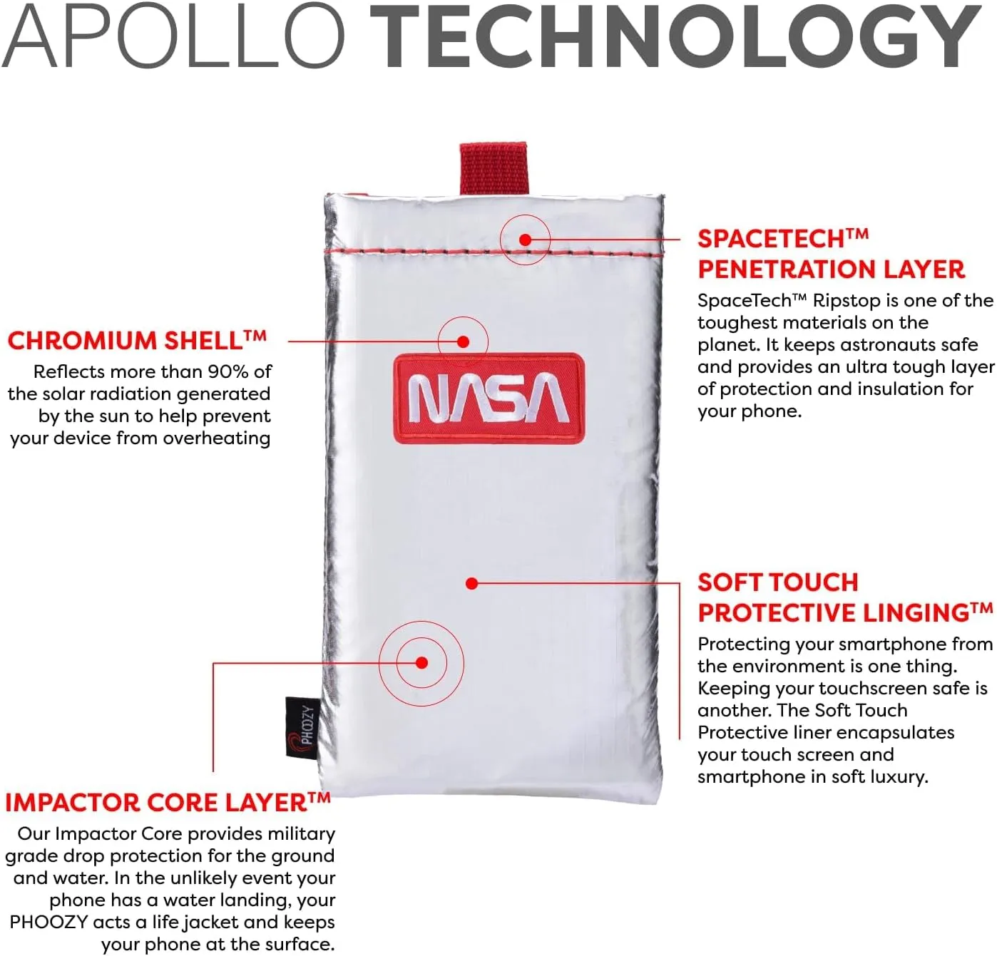 PHOOZY Thermal Phone Case - Apollo Series : Cell Phone Pouch Prevents Overheating from Sun Exposure, Extends Battery Life, Provides Drop Protection and Floats in Water (Large-Space)