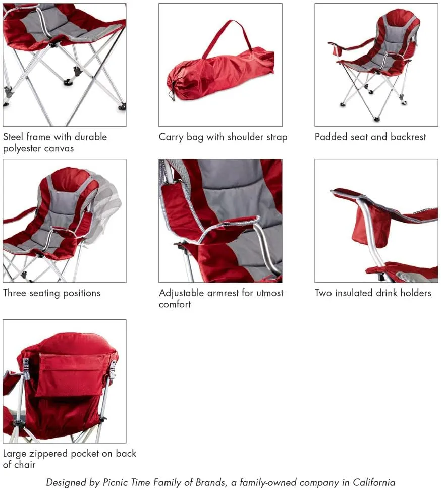 PICNIC TIME NCAA Razorbacks Reclining Camp Chair - Beach Chair for Adults - Sports Chair with Carry Bag