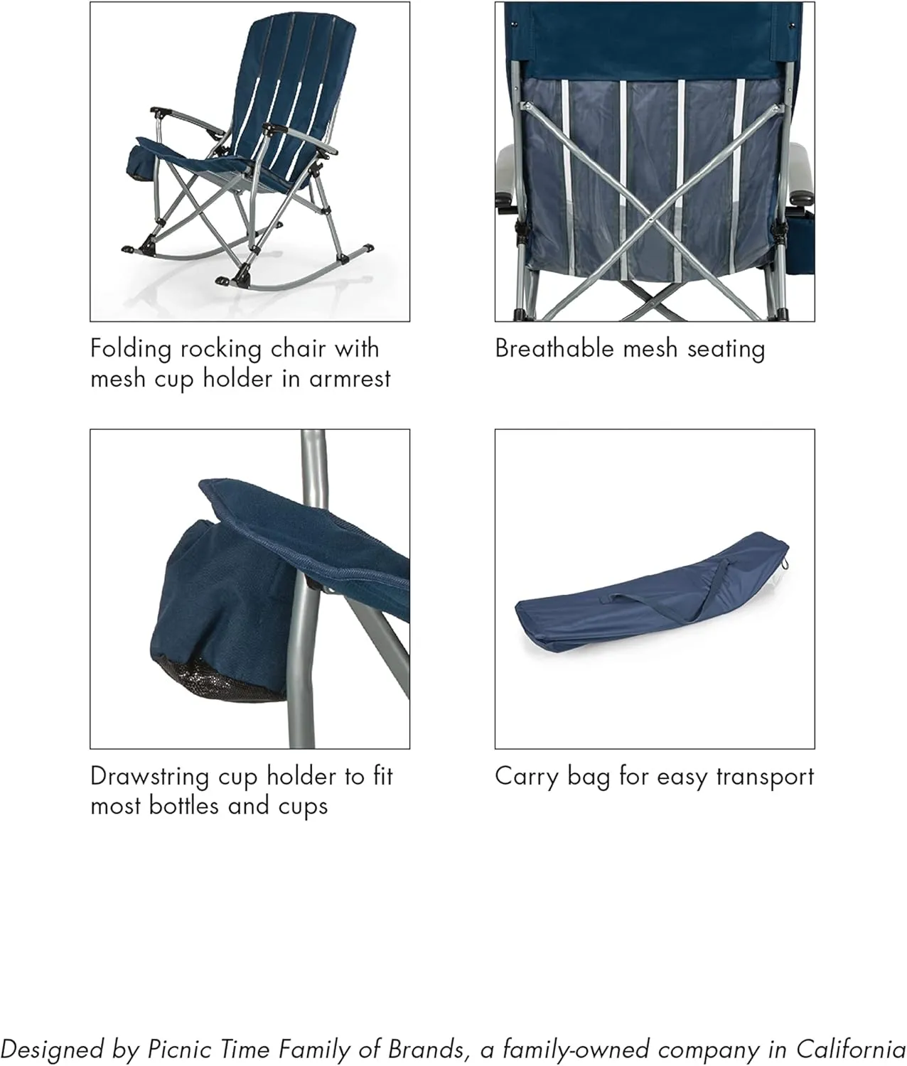 PICNIC TIME NFL Unisex-Adult NFL Outdoor Rocking Camp Chair, XL Heavy Duty Camping Chair for Adults