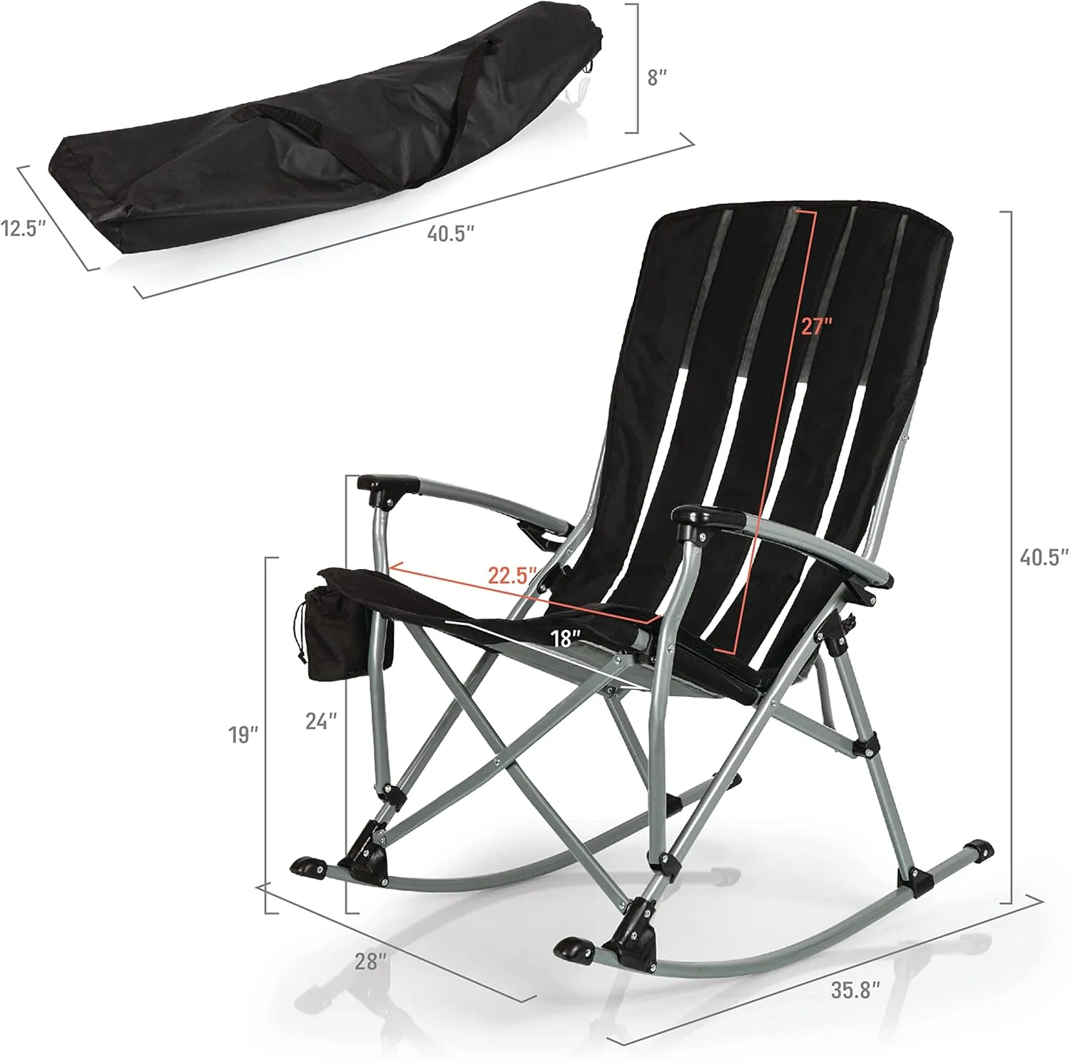 PICNIC TIME NFL Unisex-Adult NFL Outdoor Rocking Camp Chair, XL Heavy Duty Camping Chair for Adults