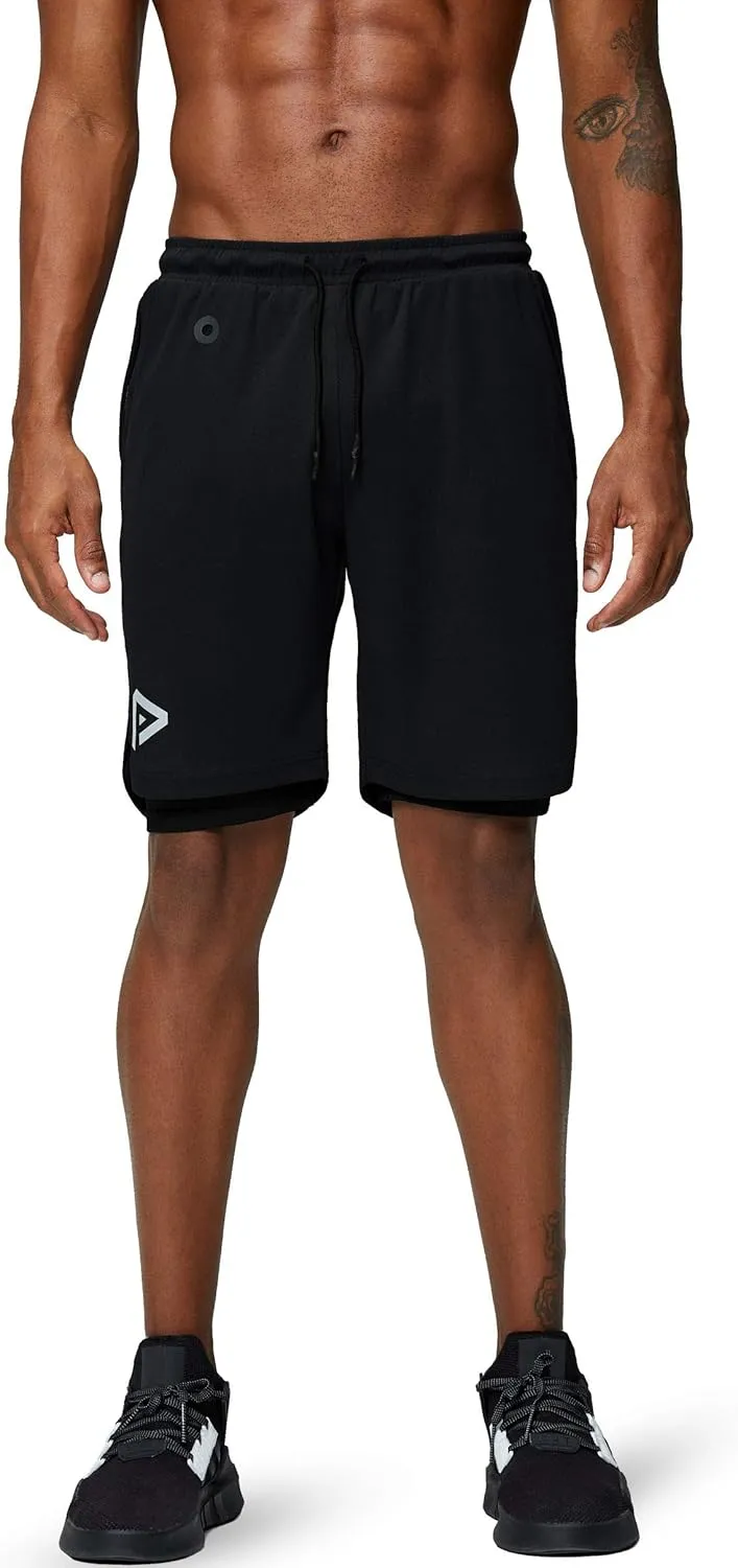 Pinkbomb Men's 2 in 1 Running Shorts Gym Workout Quick Dry Mens Shorts with Phone Pocket