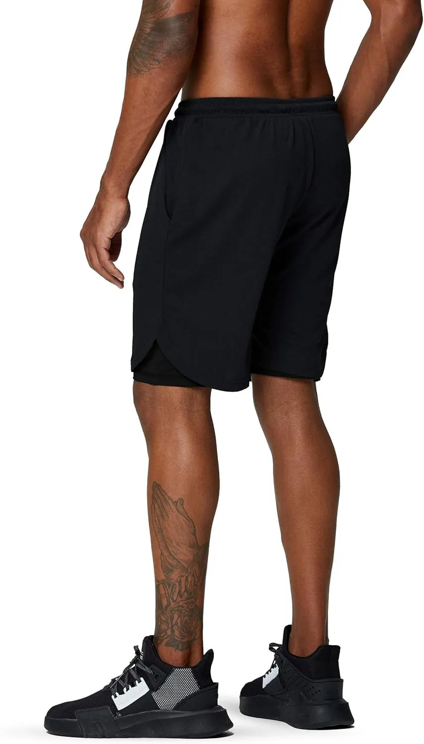 Pinkbomb Men's 2 in 1 Running Shorts Gym Workout Quick Dry Mens Shorts with Phone Pocket