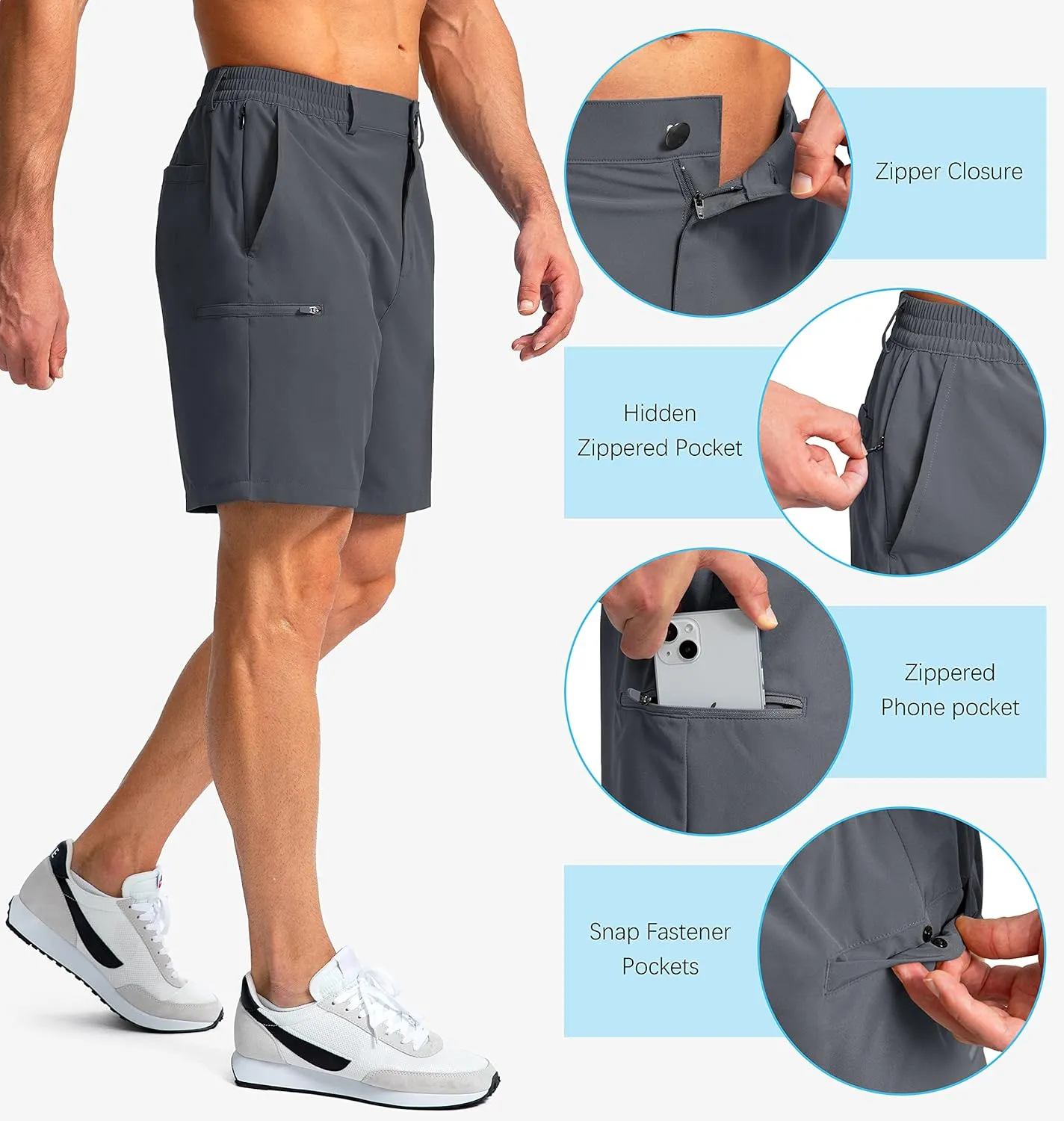 Pinkbomb Men's Golf Shorts with 6 Pockets Stretch Quick Dry Hiking Work Dress Shorts for Men