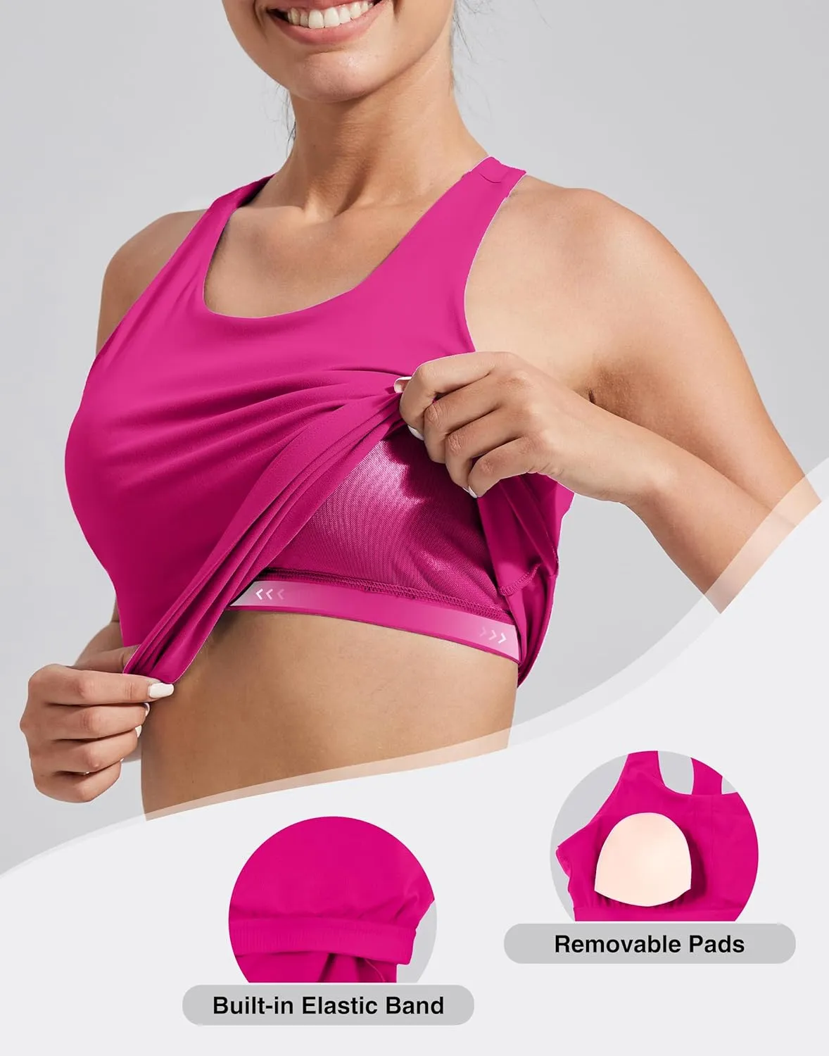 Pioneer Camp Women's Tank Top Padded Longline Sports Bra Racerback Sleeveless Gym Pilates Daily Wear Crop Top