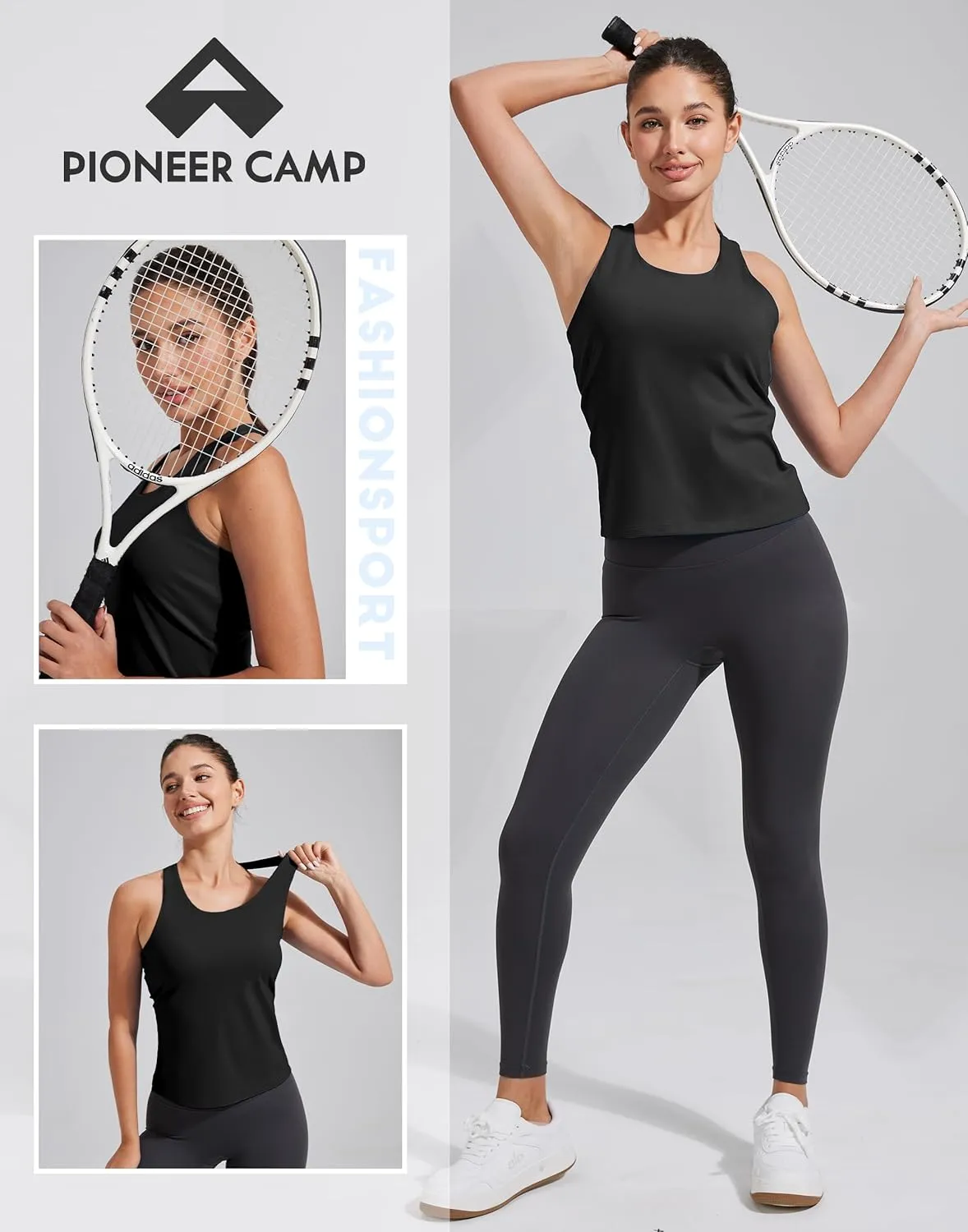 Pioneer Camp Women's Tank Top Padded Longline Sports Bra Racerback Sleeveless Gym Pilates Daily Wear Crop Top