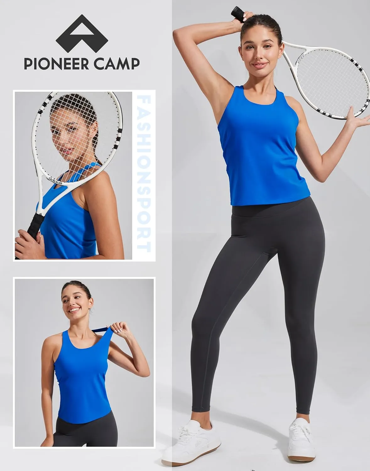 Pioneer Camp Women's Tank Top Padded Longline Sports Bra Racerback Sleeveless Gym Pilates Daily Wear Crop Top